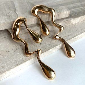NEW ~ Anthropologie Gold Squiggle Drop Earrings